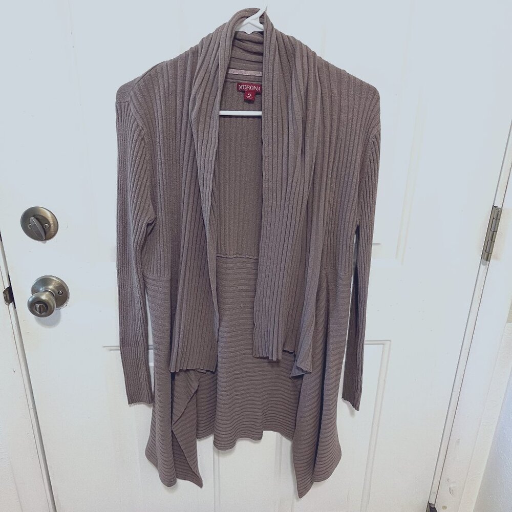 Merona - Fine Knit Ribbed Waterfall Cardigan - Earthy Brown - XL